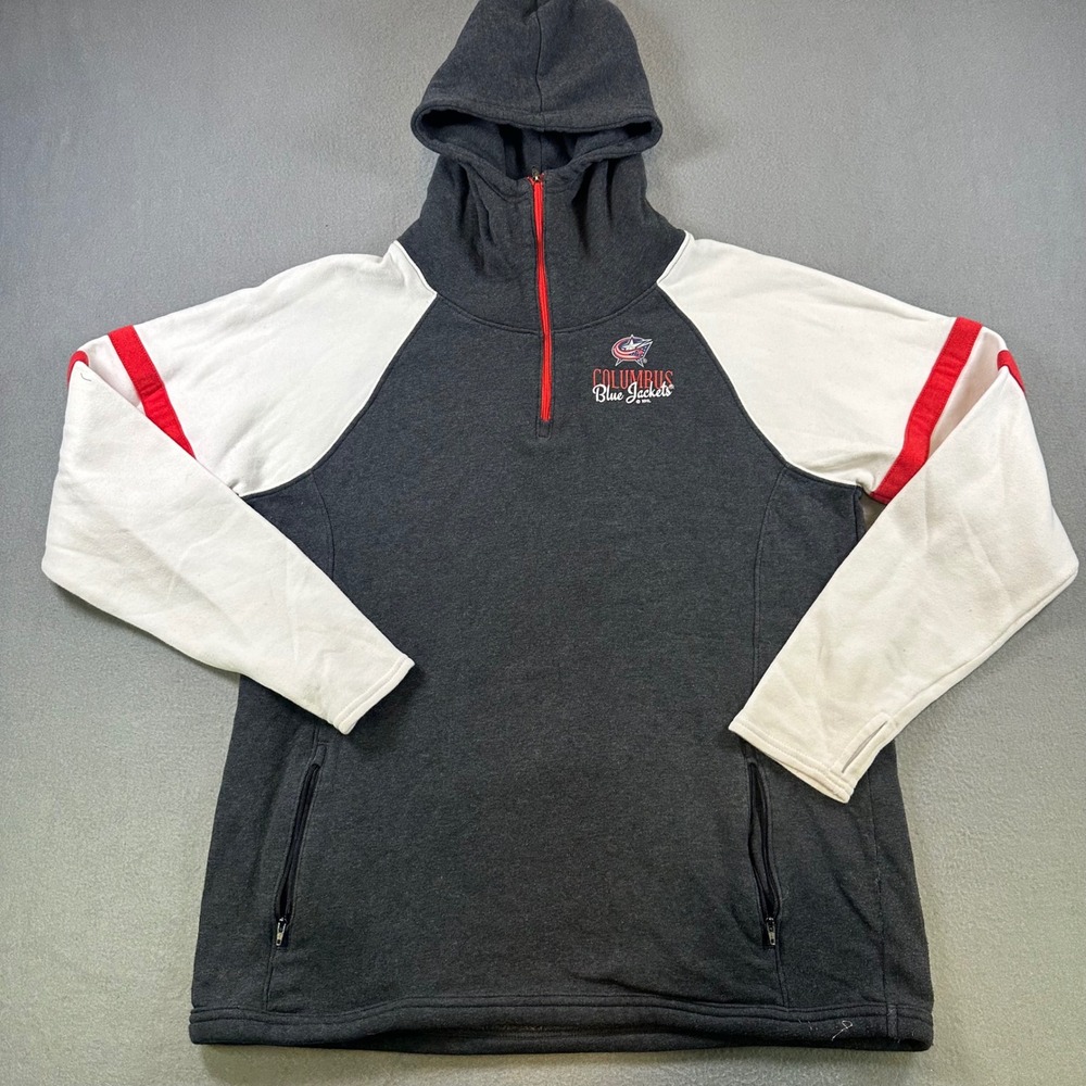 NHL Columbus Blue Jackets Quarter Zip Hoodie Youth XL 16/18 Grey White Thumbhole